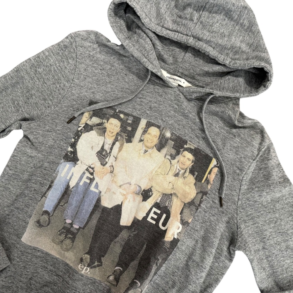 Eleven Paris Mens‎ Grey Graphic Influenceur Print Hoodie Size M Influencer